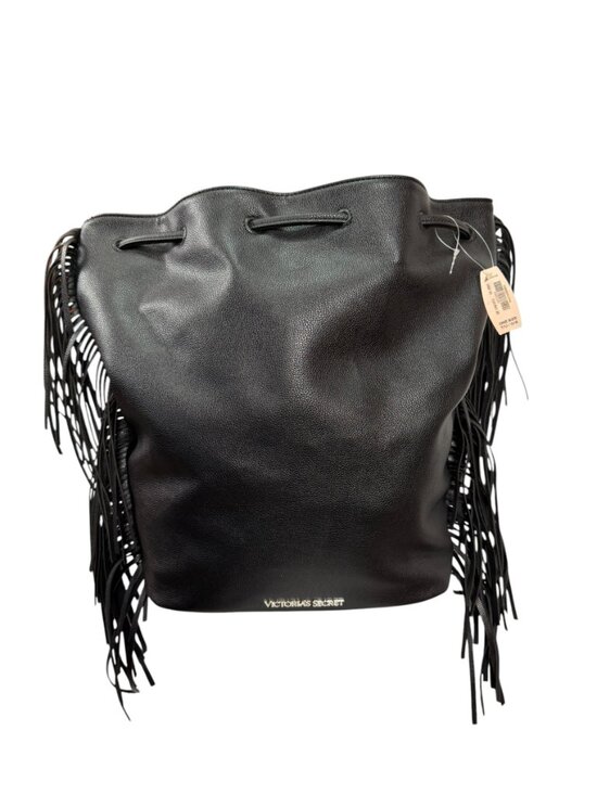 Victoria\'s Secret Black Fringe Backpack Purse NWT Drawstring main image 8
